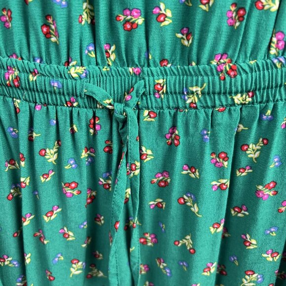 Loft Dress Floral Cap Sleeve Ruffled Hem Drawstring Elastic Waist Size S Green - Picture 4 of 8